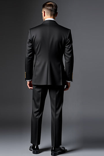 Preto Lapela Peito único 2 Peças Fato Homem